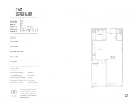 A page with a floor plan and details of a property named 260 GOLD.